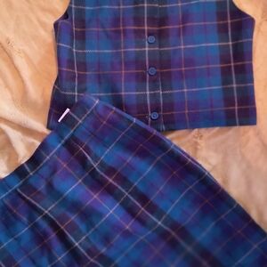 Vintage Plaid Blue and Purple Vest and Skirt Set